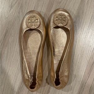 Tory Burch Metallic Gold Logo Ballet Flats